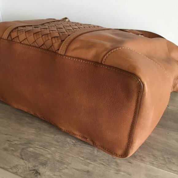 Cole Haan Heritage Weave Leather Archer Satchel Bag in Cognac with Zip Closure - Picture 9 of 13